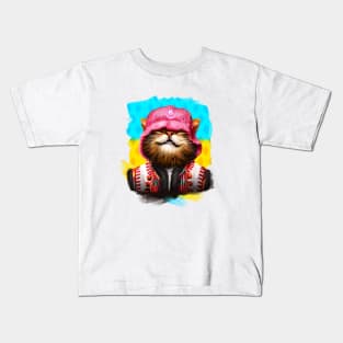 Happy smiling cat in pink hat Kids T-Shirt